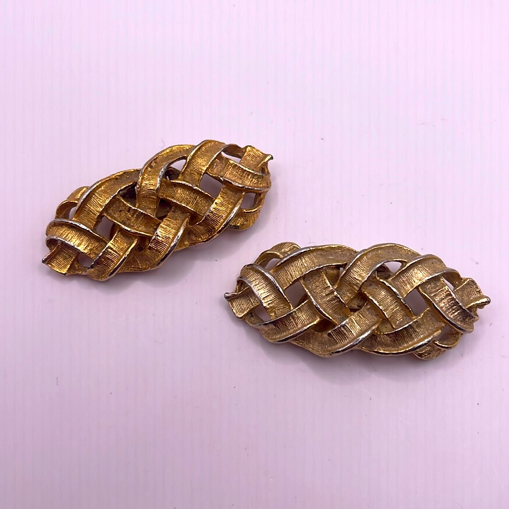 Vintage Gold Tone Signed Musi Braided Shoe Clips Clip Ons